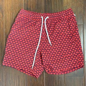 J. Crew Red and Black Geometric Swim Trunks
